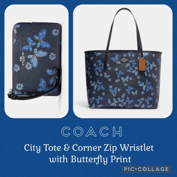Coach Handbags - COACH City Tote & Corner Zip Wristlet with Butterfly Print